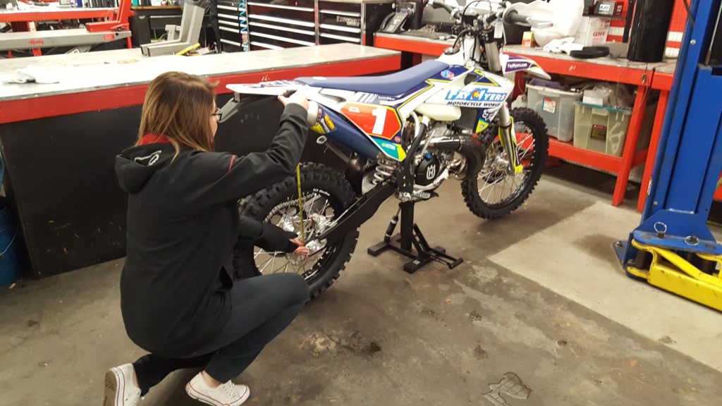 Team rider brianna hochnadel making repairs